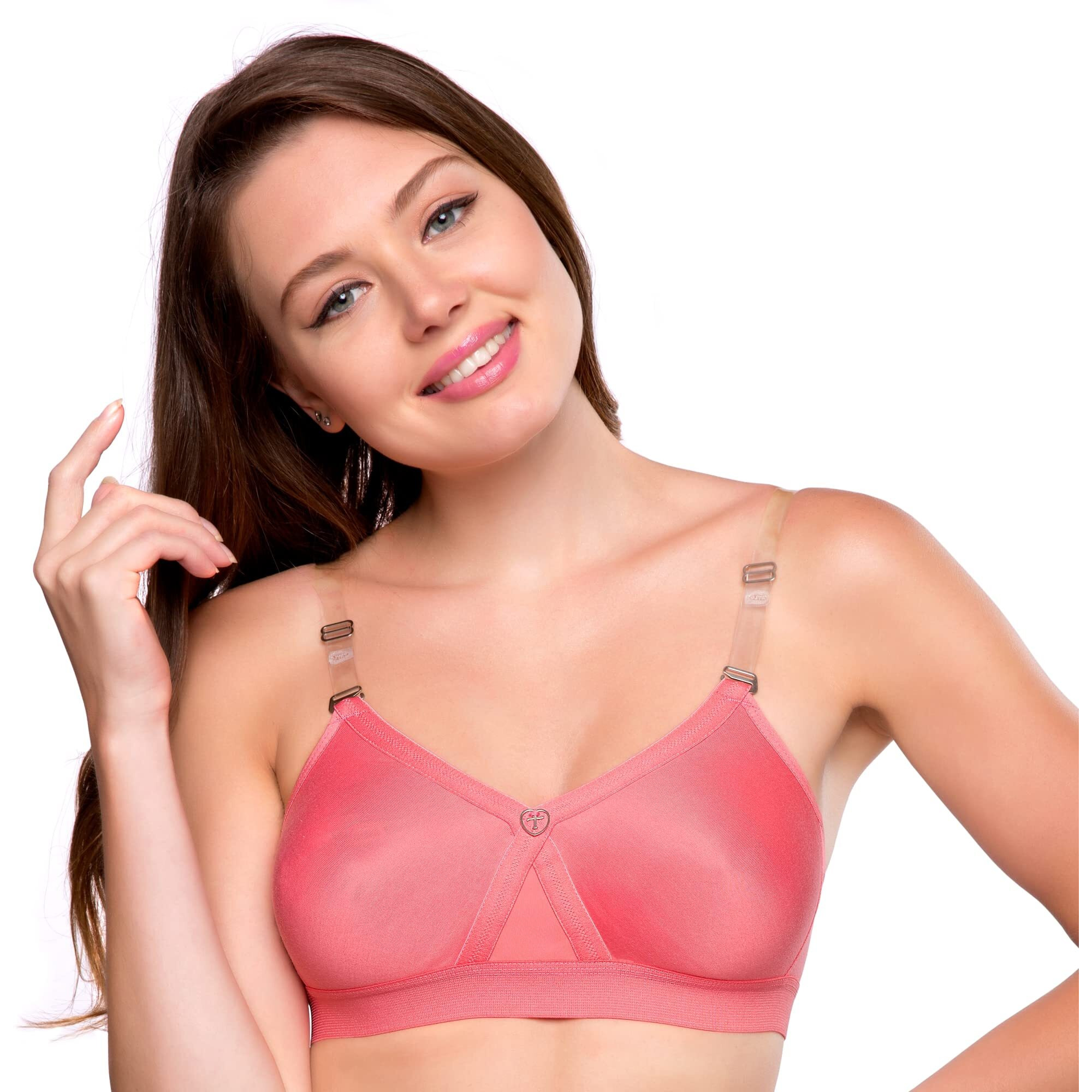 Trylo Alpa Strapless Women's Bra Hoisery Cotton D-Cup Coral 36