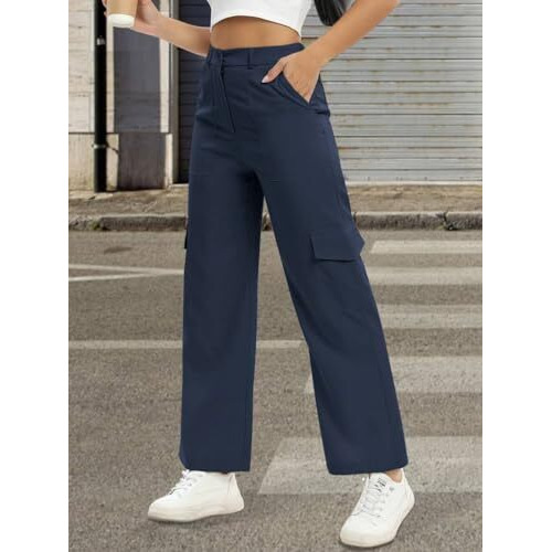 Toplot Cotton Multi-Pocket Cargo Pant For Women (Straight-Cargo-5191-Navy-32)