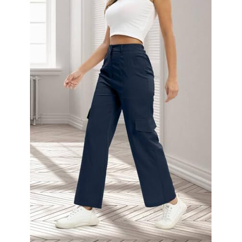 Toplot Cotton Multi-Pocket Cargo Pant For Women (Straight-Cargo-5191-Navy-32)