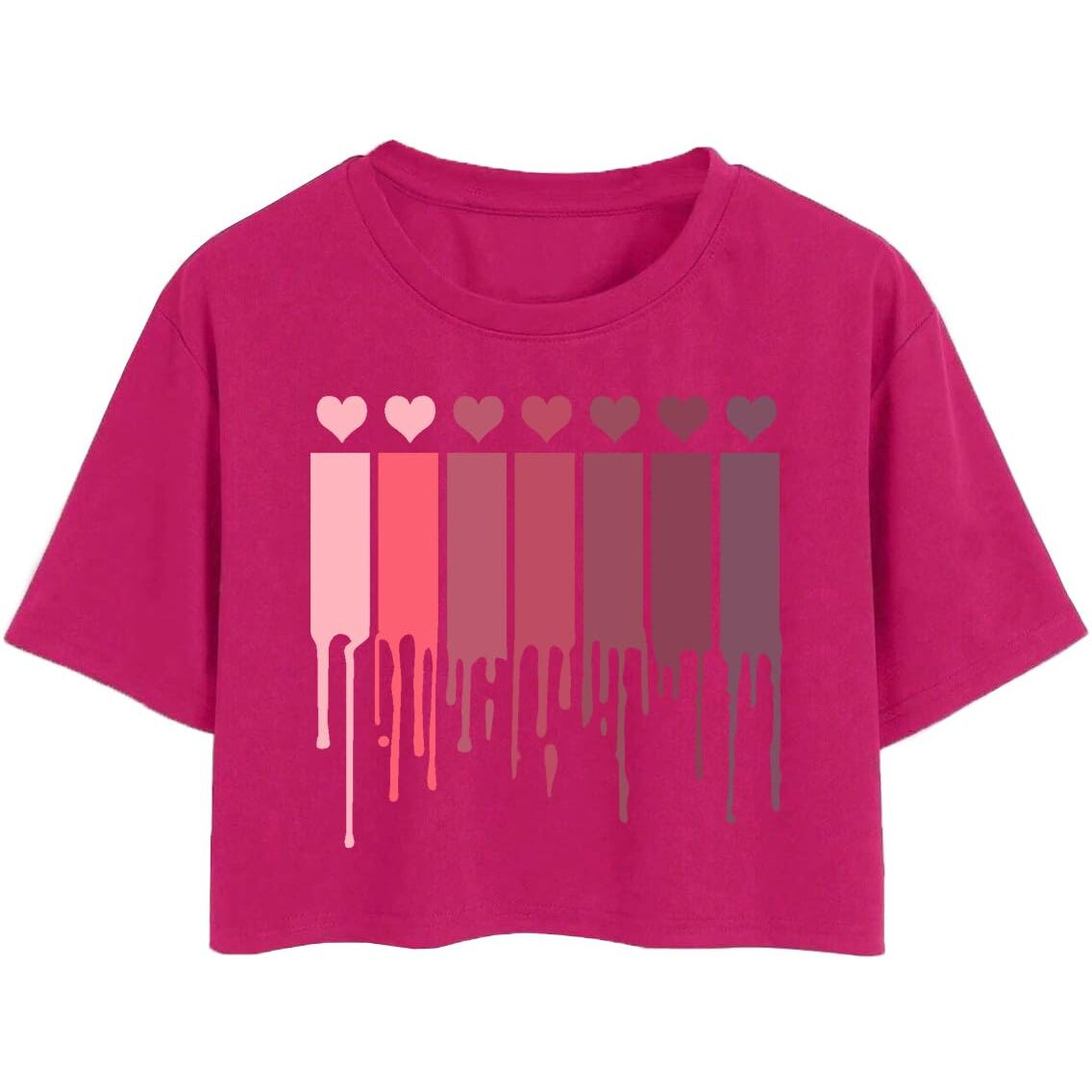 Toplot Heart Printed Round Neck Crop Top For Women (Small-Heart-Top-5203-Pink-Xs)