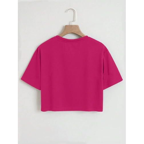 Toplot Heart Printed Round Neck Crop Top For Women (Small-Heart-Top-5203-Pink-Xs)