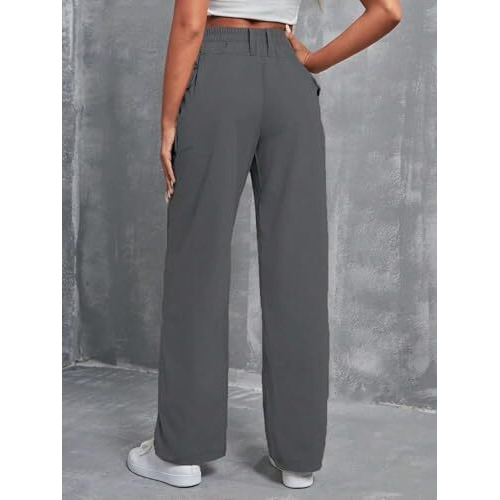 Toplot Cotton Solid Multi-Pocket Cargo Pant For Women (Wide-Leg-Cargo-5195-Dark Grey-34)