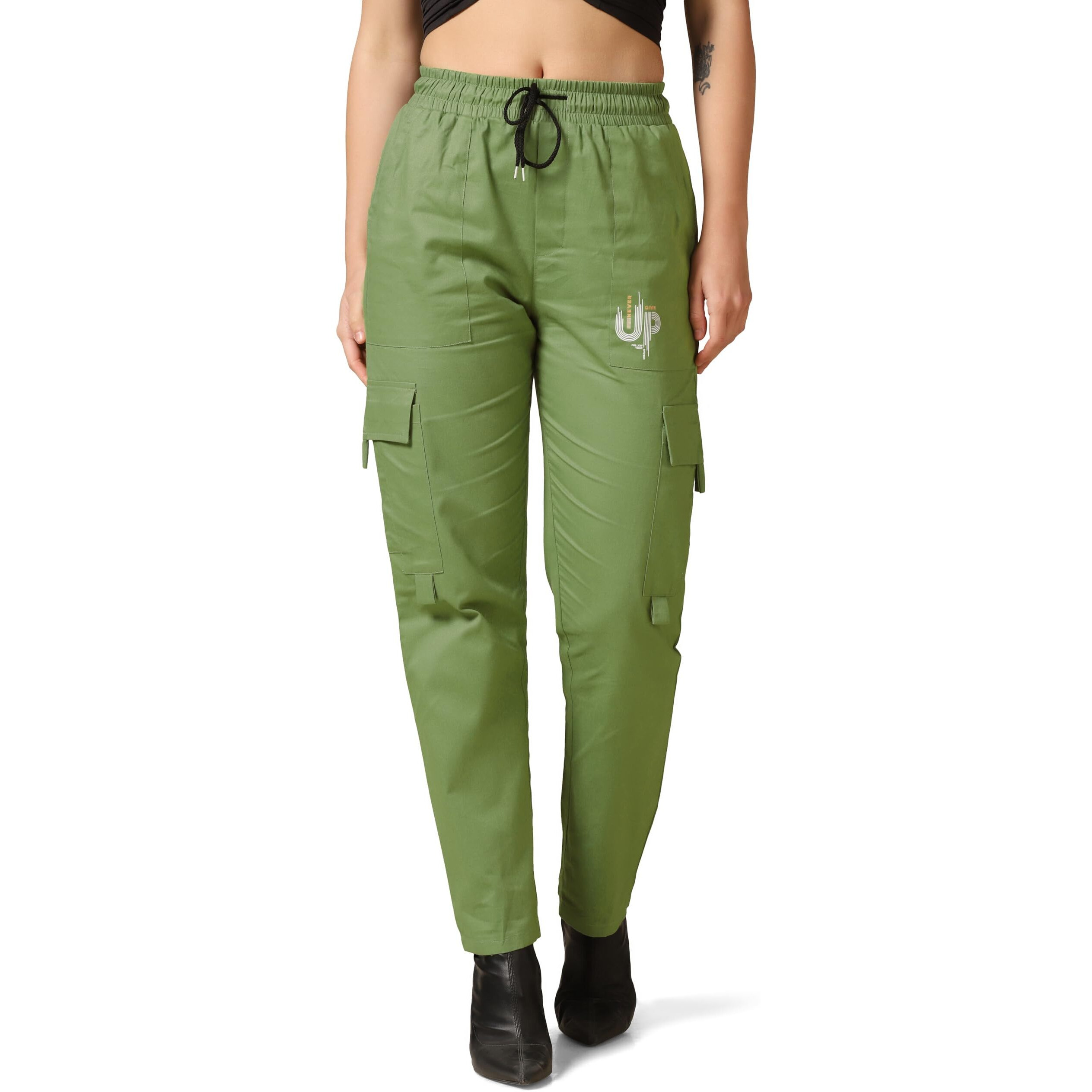 Toplot Cotton Multi-Pocket Cargo Pant For Women (Women-Up-Cargo-5178-Green-38)