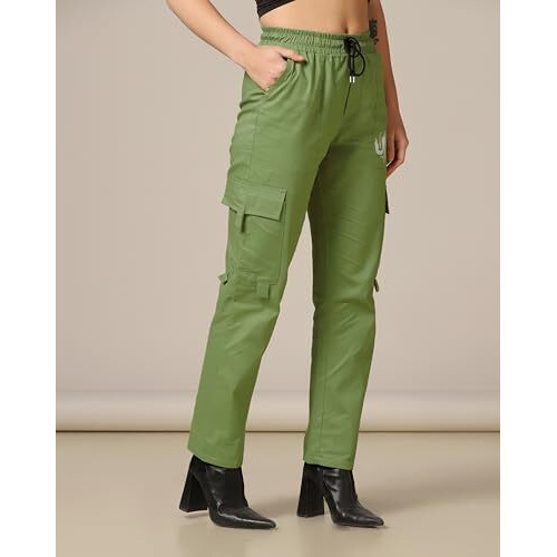 Toplot Cotton Multi-Pocket Cargo Pant For Women (Women-Up-Cargo-5178-Green-38)