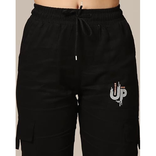 Toplot Cotton Multi-Pocket Cargo Pant For Women (Women-Up-Cargo-5178-Black-40)