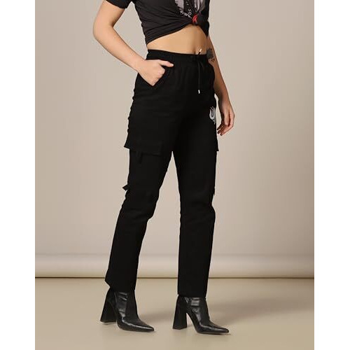 Toplot Cotton Multi-Pocket Cargo Pant For Women (Women-Up-Cargo-5178-Black-40)