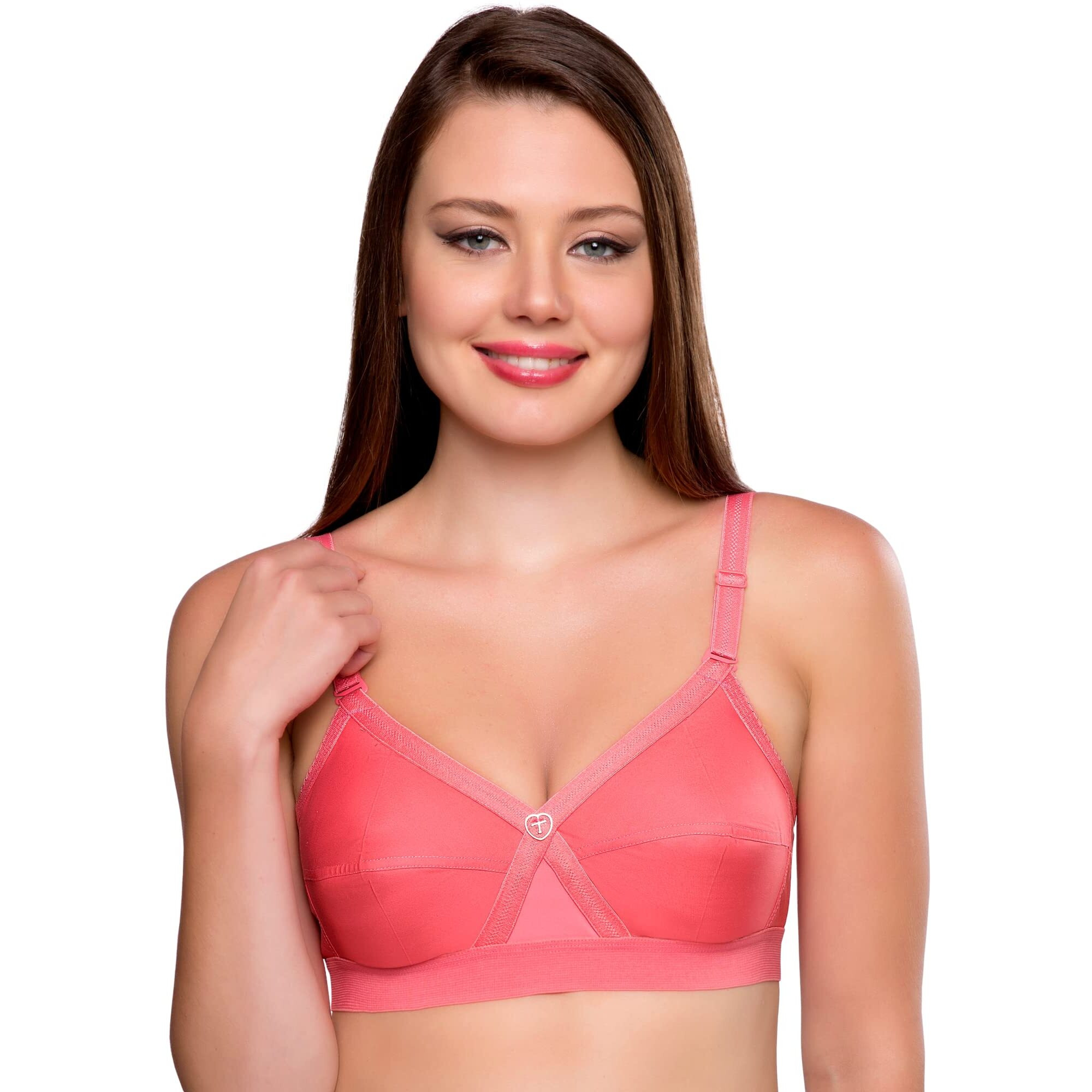 Trylo Women's Cotton T-Shirt Bra Women's Non-Wired Bra (Krutika Plain_Coral_38D)