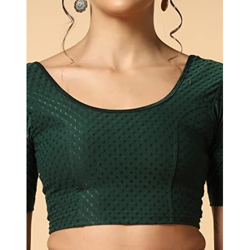 Toplot Cotton Blend Lycra Stretchable Readymade Blouses Pack Of 2 (Combo-5058-Crm-Gre-40) Cream-Green