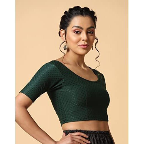 Toplot Cotton Blend Lycra Stretchable Readymade Blouses Pack Of 2 (Combo-5058-Crm-Gre-40) Cream-Green