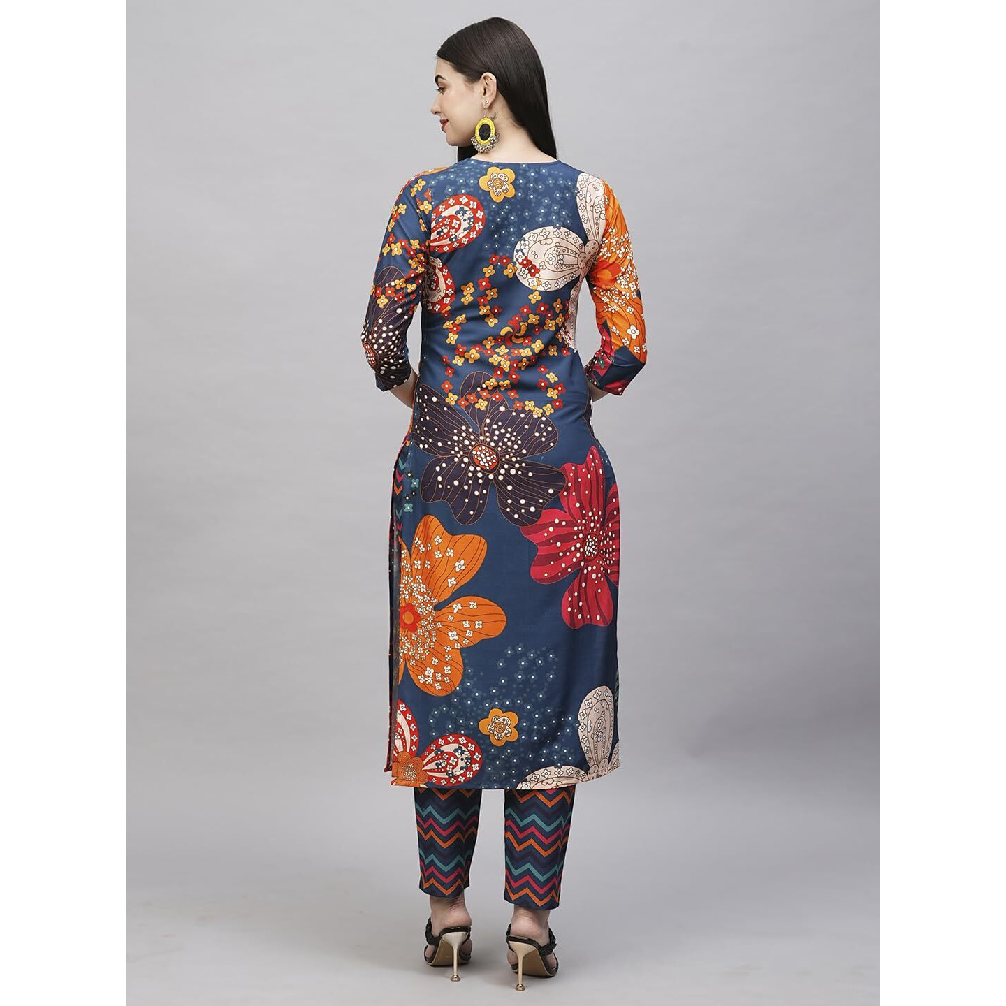 Gosriki Women's Cotton Blend Straight Printed Kurta With Pant (Wahida Blue-Gs_S_Blue_Small)