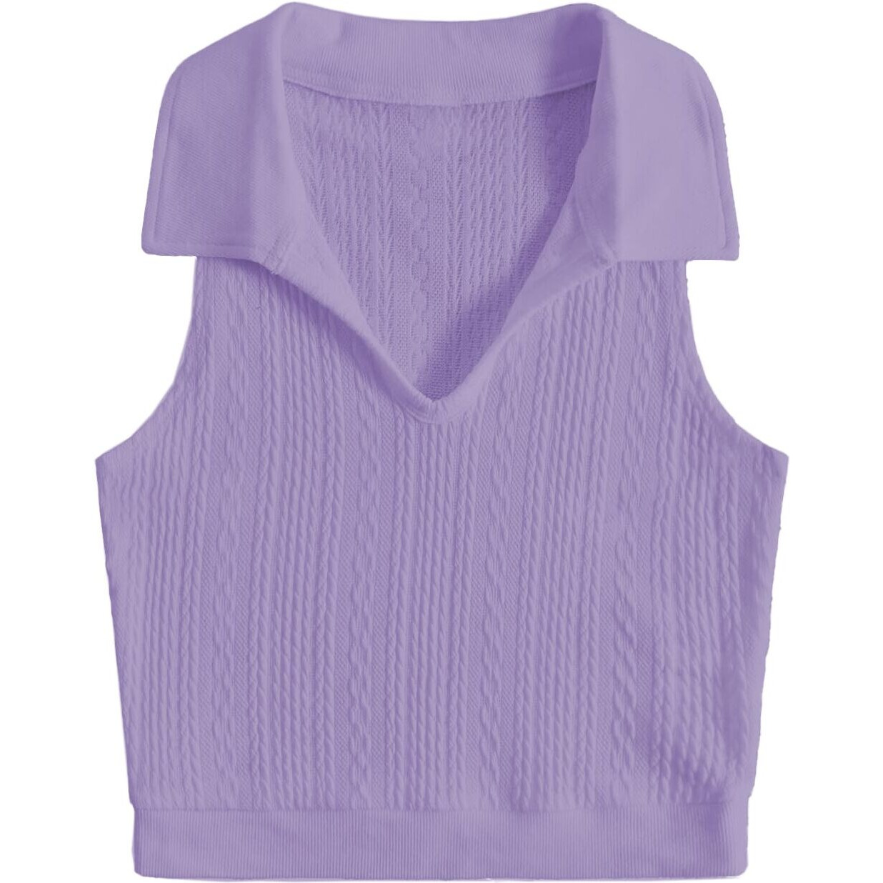 Toplot Women's V-Neck Solid Textured Tank Top (Collar-Tank-Top-5193-Purple-S)