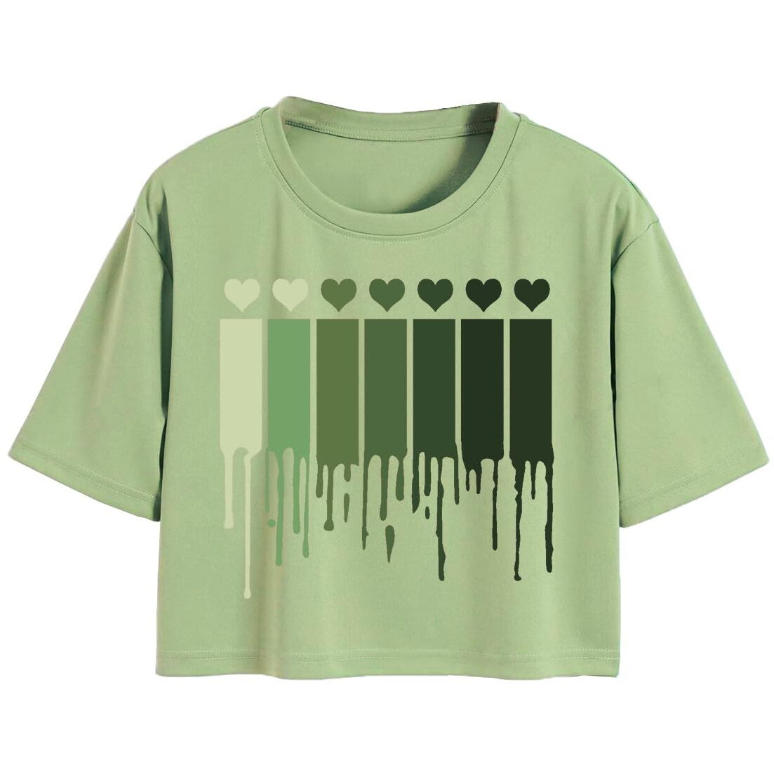 Toplot Heart Printed Round Neck Crop Top For Women (Small-Heart-Top-5203-Pista-Xs)