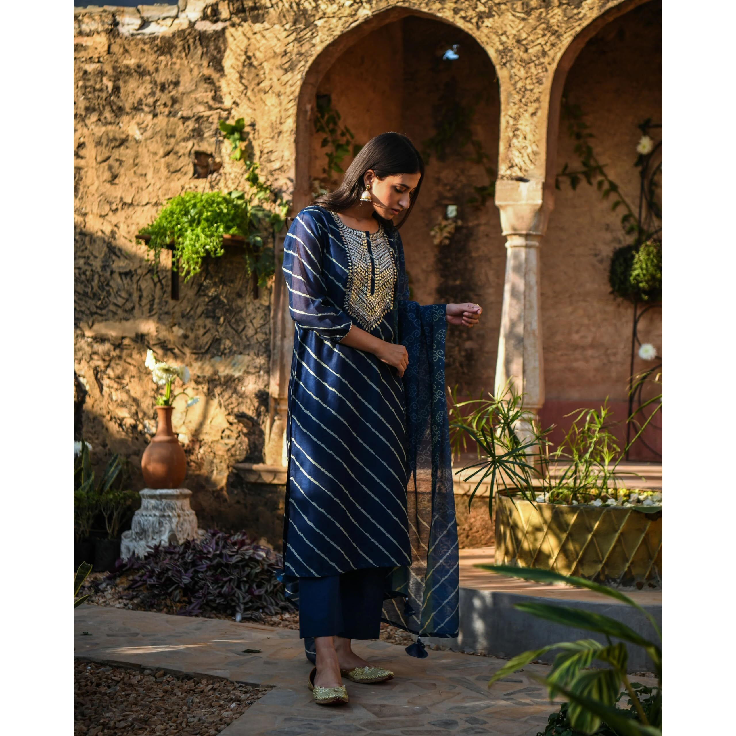 Gosriki Women's Embroidered Kurti & Kurti Pant Dupatta Set Combo Pack Of 2 (Doremi Navy & Kari Black-Gs_Xxl_Multi_Xx-Large)