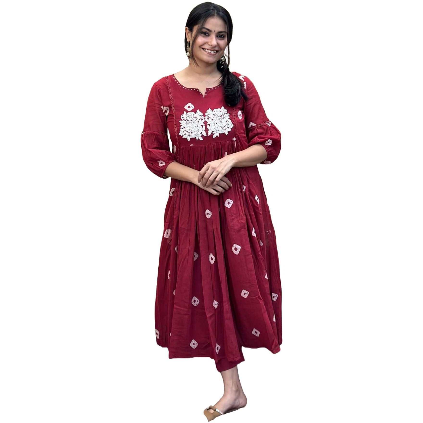 Gosriki Women's Rayon Blend Anarkali Printed Kurta With Pant (Anveshi Maroon-Vks01-Gs_M_Maroon_Medium)