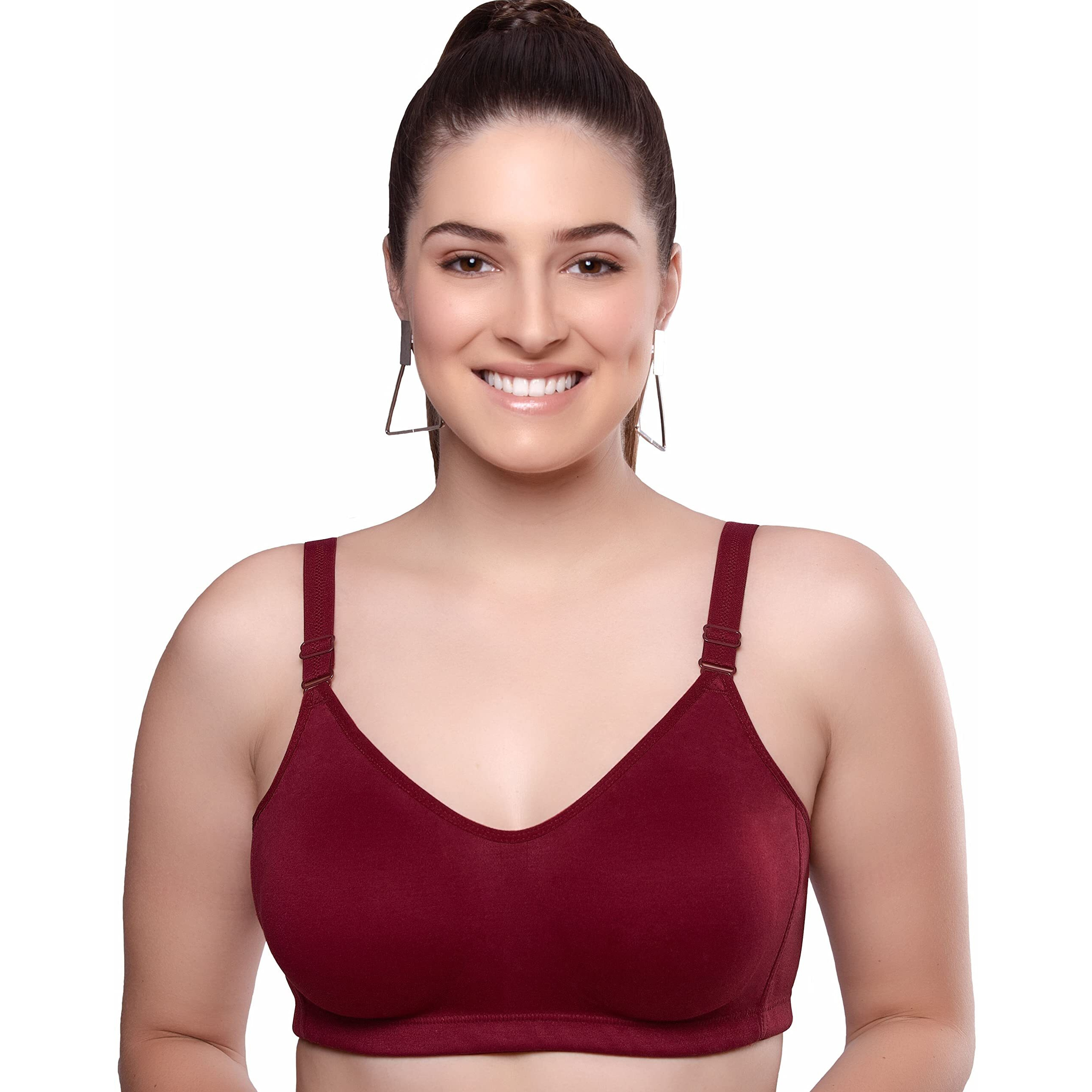 Trylo Riza Superfit Women's Non Wired Non Padded Dual Layered Premium Fabric Bra Available In C To G Cups,Sizes 32 To 42 & Available In 8 Color Ruby
