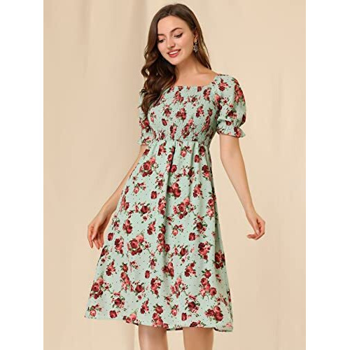 Toplot Dresses For Women Knee Length With Floral Print(Dress-5107-Dot-L) Green