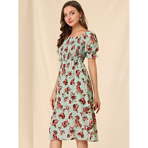 Toplot Dresses For Women Knee Length With Floral Print(Dress-5107-Dot-L) Green