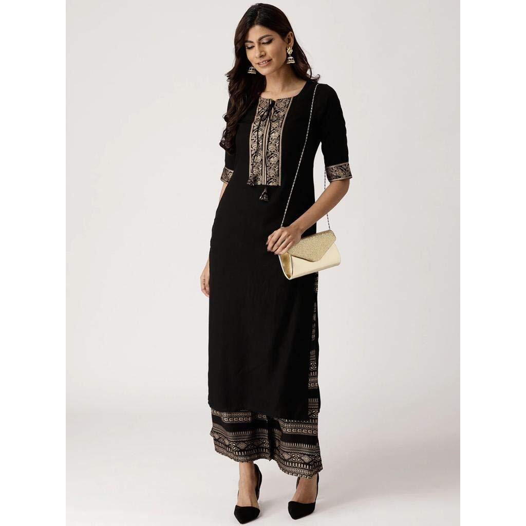 Gosriki Women's Printed Straight Kurta With Palazzo (Chand & Khaman_Xxl) Multicolour