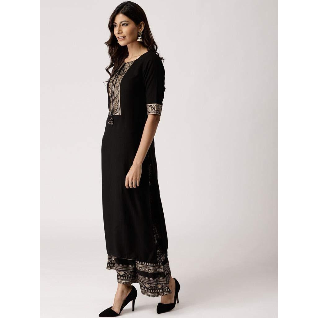 Gosriki Women's Printed Straight Kurta With Palazzo (Chand & Khaman_Xxl) Multicolour