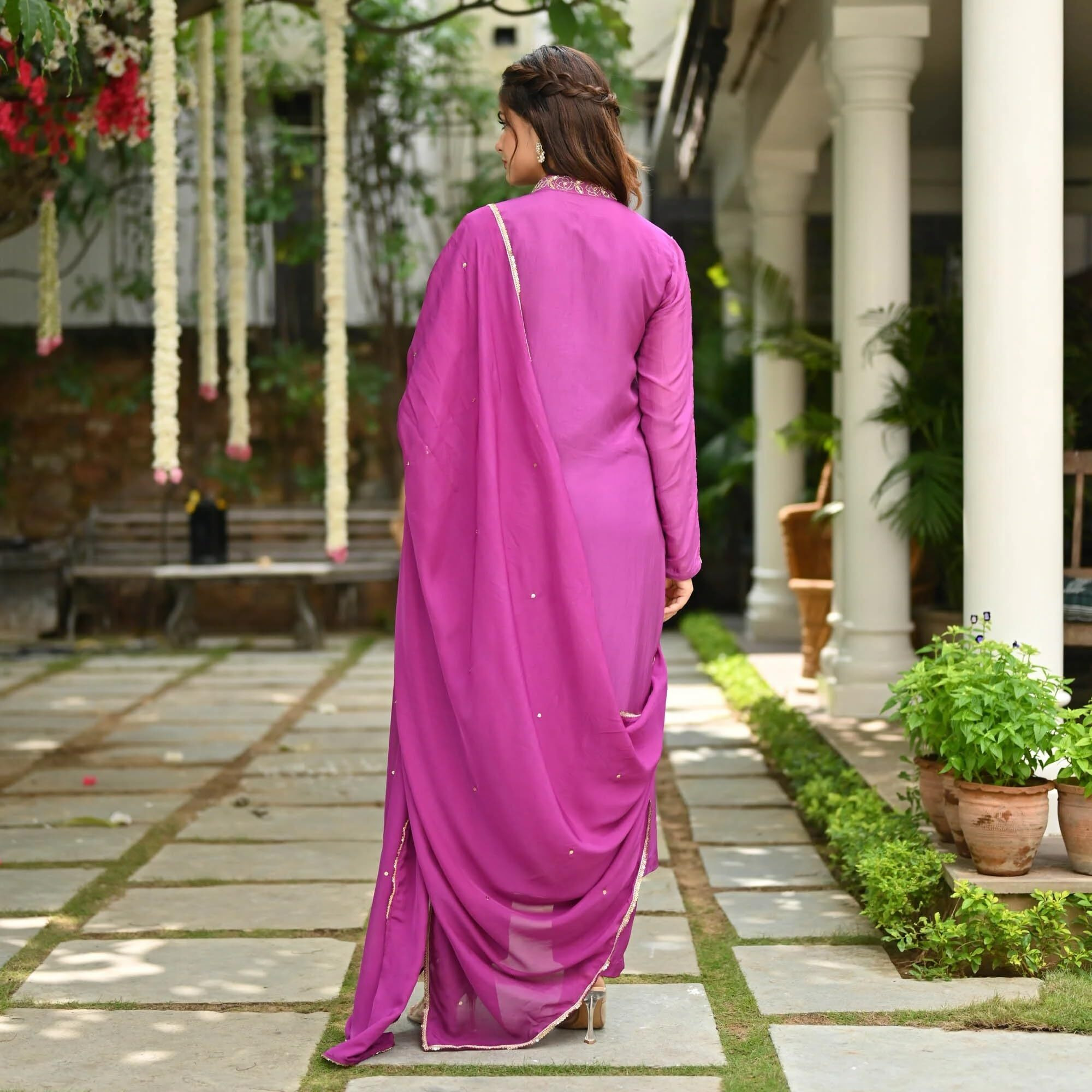 Gosriki Women's Rayon Blend Straight Embroidered Kurta With Pant & Dupatta (Tabana Pink-Gs_Xl_Pink_X-Large)