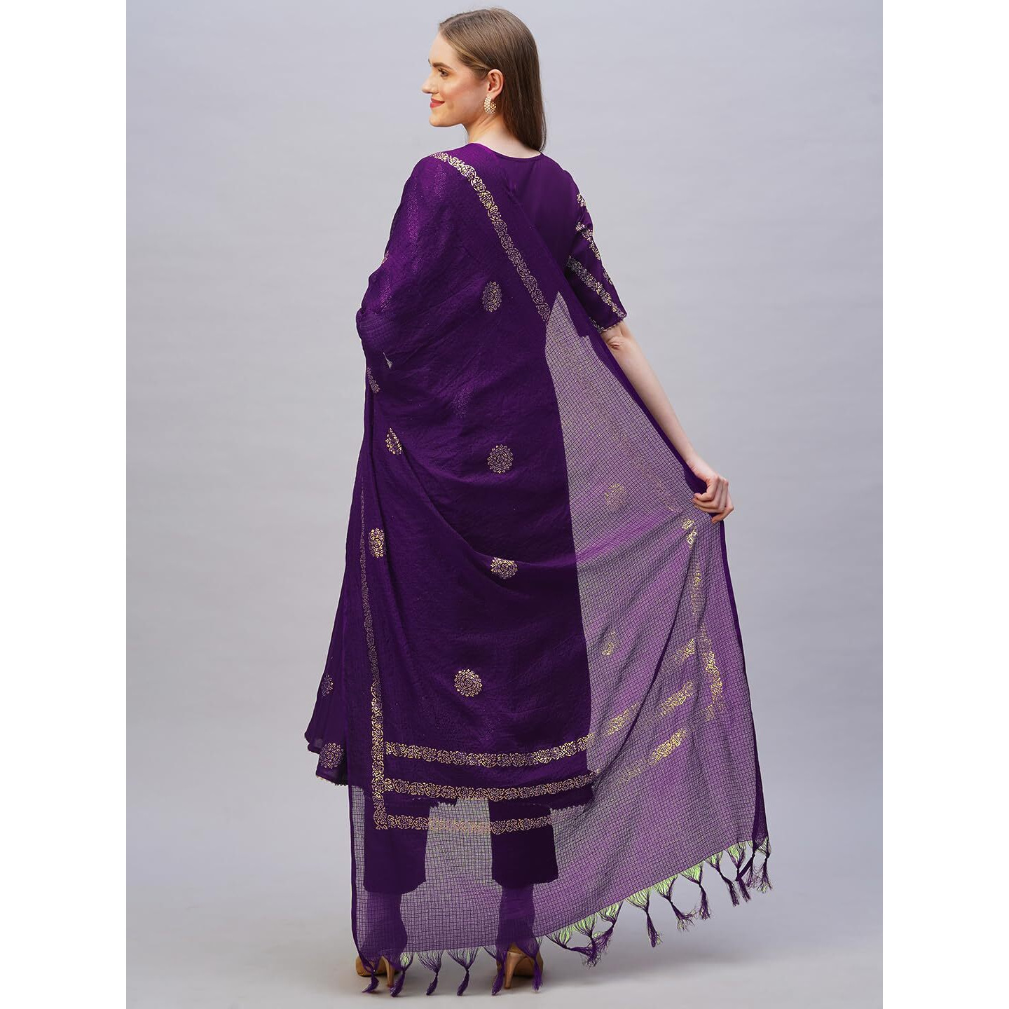 Gosriki Women's Rayon Blend Anarkali Printed Kurta With Pant & Dupatta (Berlin Begani-Nb-Gs_S_Begani_Small)