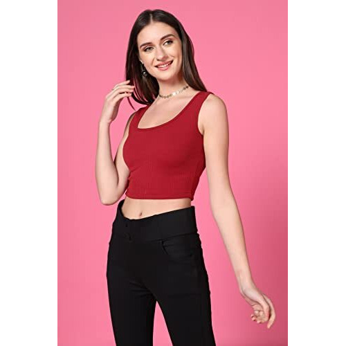 Toplot Women's Combo Solid Ribbed Scoop Neck Sleeveless Slim Fit Tank Top Pack Of 2 (Combo-5069-Mrn-Pnk-L)