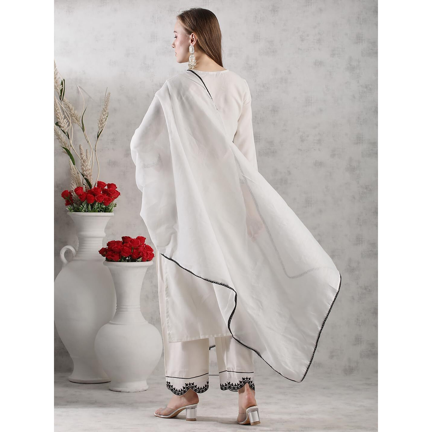 Gosriki Women's Rayon Blend Straight Embroidered Kurta With Pant & Dupatta (Devanagri White-Vks02-Gs_Xxl_White_Xx-Large)