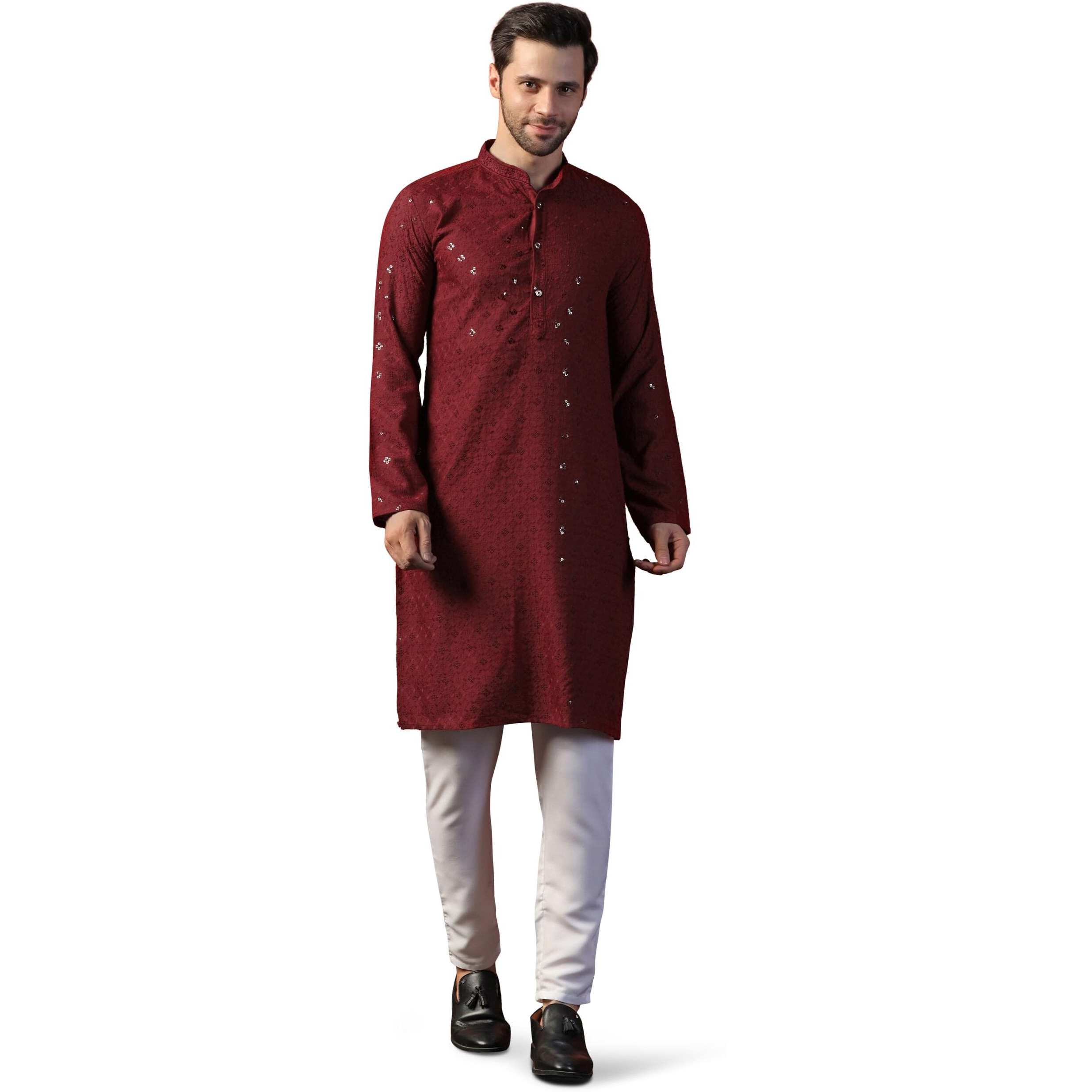 Toplot Kurta For Men || Men's Ethnic Wear Sequin Embroidered Cotton Blend Kurta Set || Men's Kurta (Men-Seq-Kurta-Set-5209-Maroon-Xl)