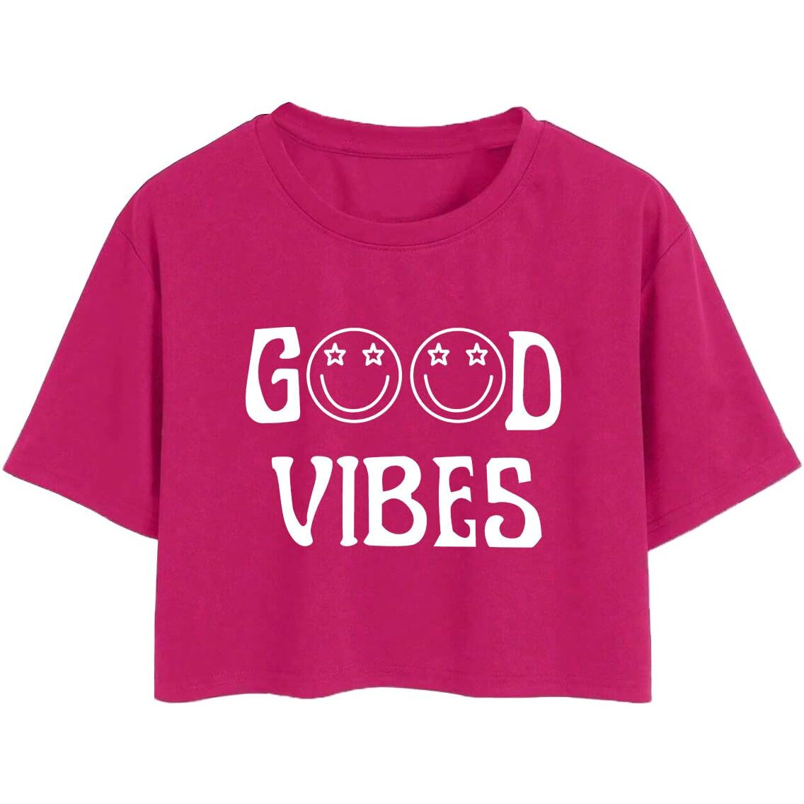 Toplot Text Printed Round Neck Crop Top For Women (Vibes-Crop-Top-5202-Pink-Xs)