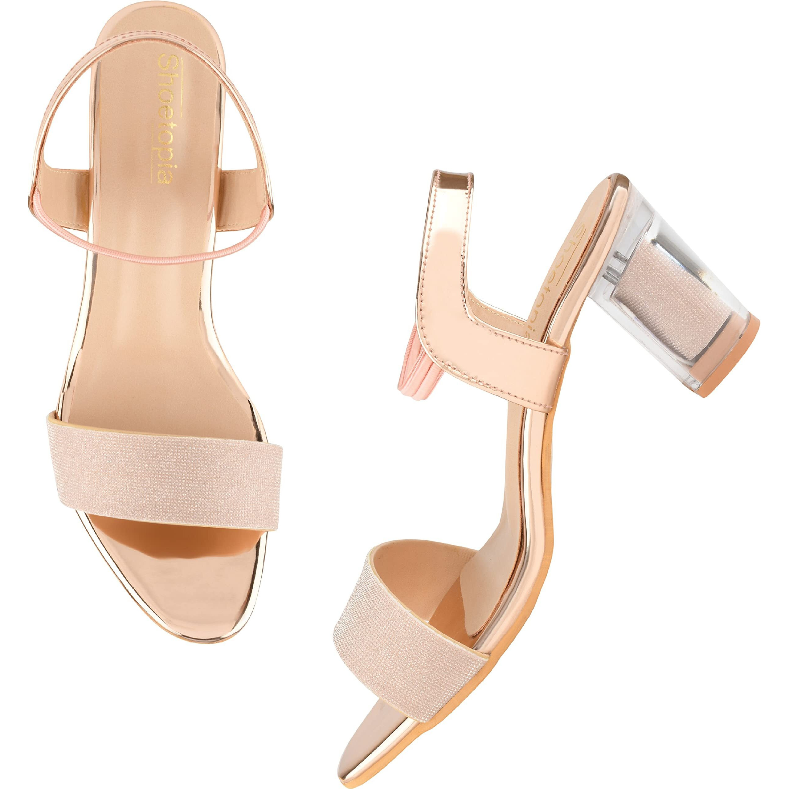 Shoetopia Women's & Girl's Copper Transparent Block Heels Sandals