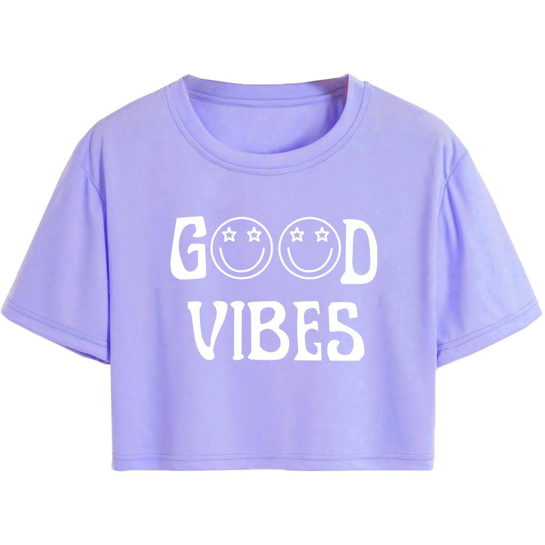 Toplot Text Printed Round Neck Crop Top For Women (Vibes-Crop-Top-5202-Purple-L)