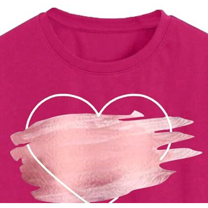 Toplot Heart Printed Round Neck Crop Top For Women (Big-Heart-Top-5201-Pink-S)