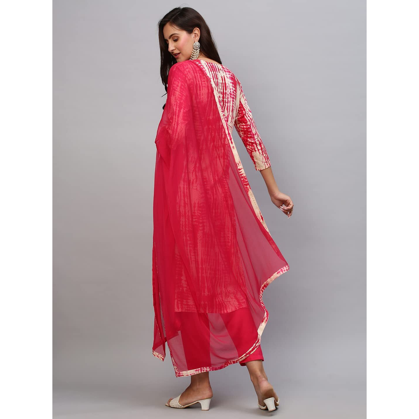 Gosriki Women's Cotton Blend Printed Straight Kurta With Pant & Dupatta (Chitkabra-Pink-Gs_Xxl_Pink_Xx-Large)