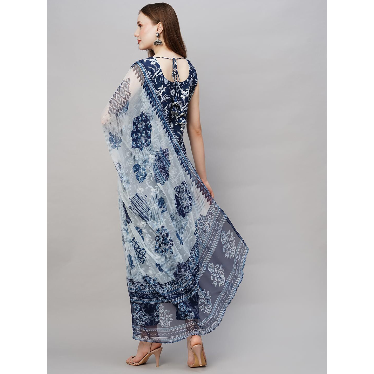 Gosriki Women's Rayon Blend Straight Printed Kurta With Pant & Dupatta (Ball-Blue-Nw-Gs_L_Blue_Large)