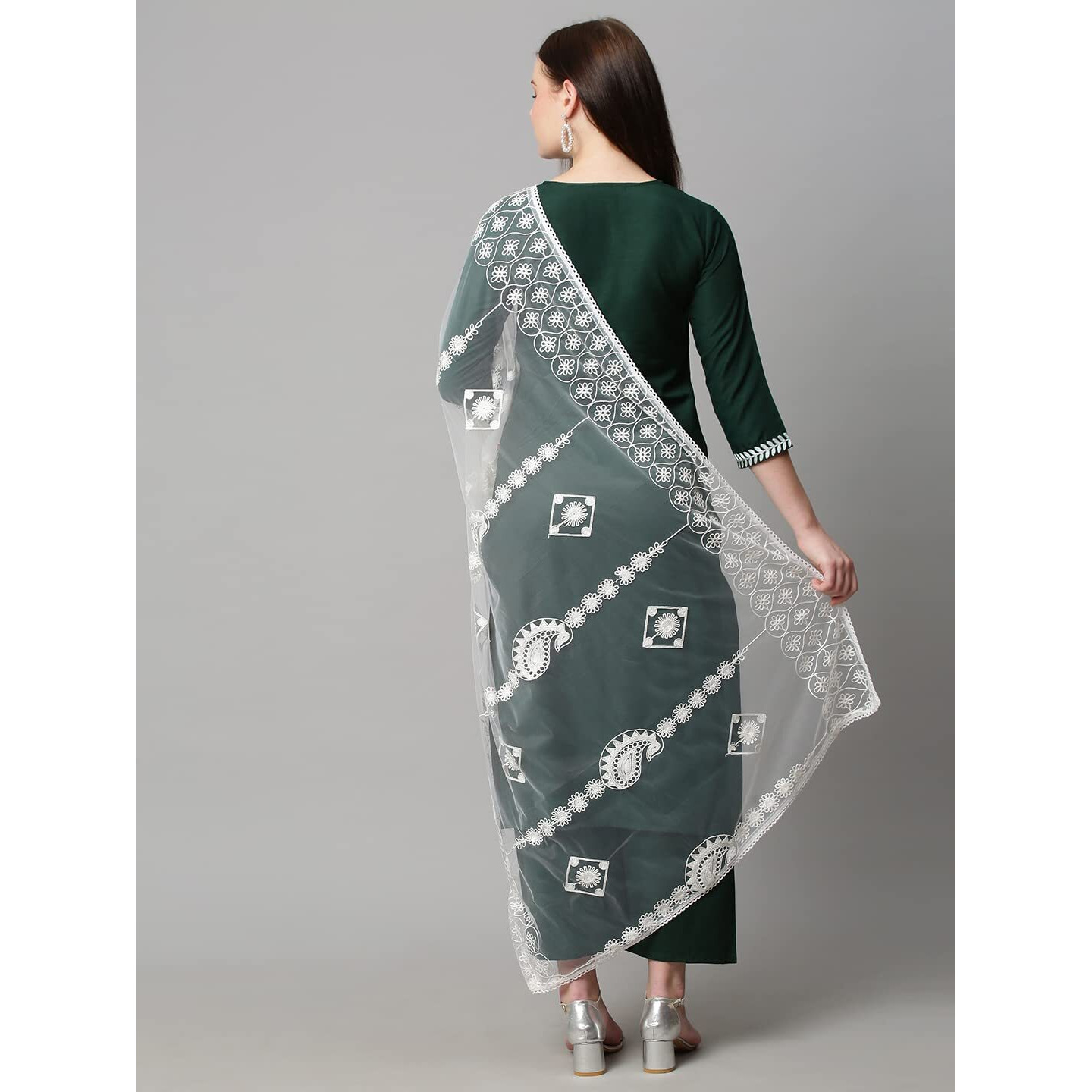 Gosriki Women's Cotton Blend Kurta With Palazzo & Dupatta (Coin-Go_Green_Small)