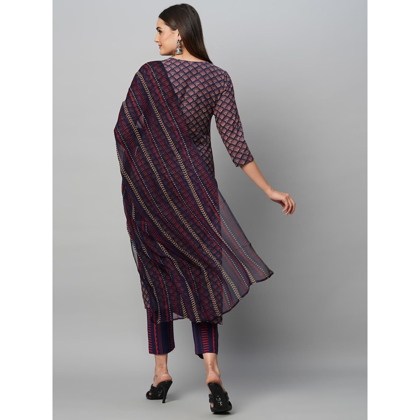 Gosriki Women's Cotton Blend Straight Printed Kurta With Pant & Dupatta (Farali Blue-Gs_S_Blue_Small)