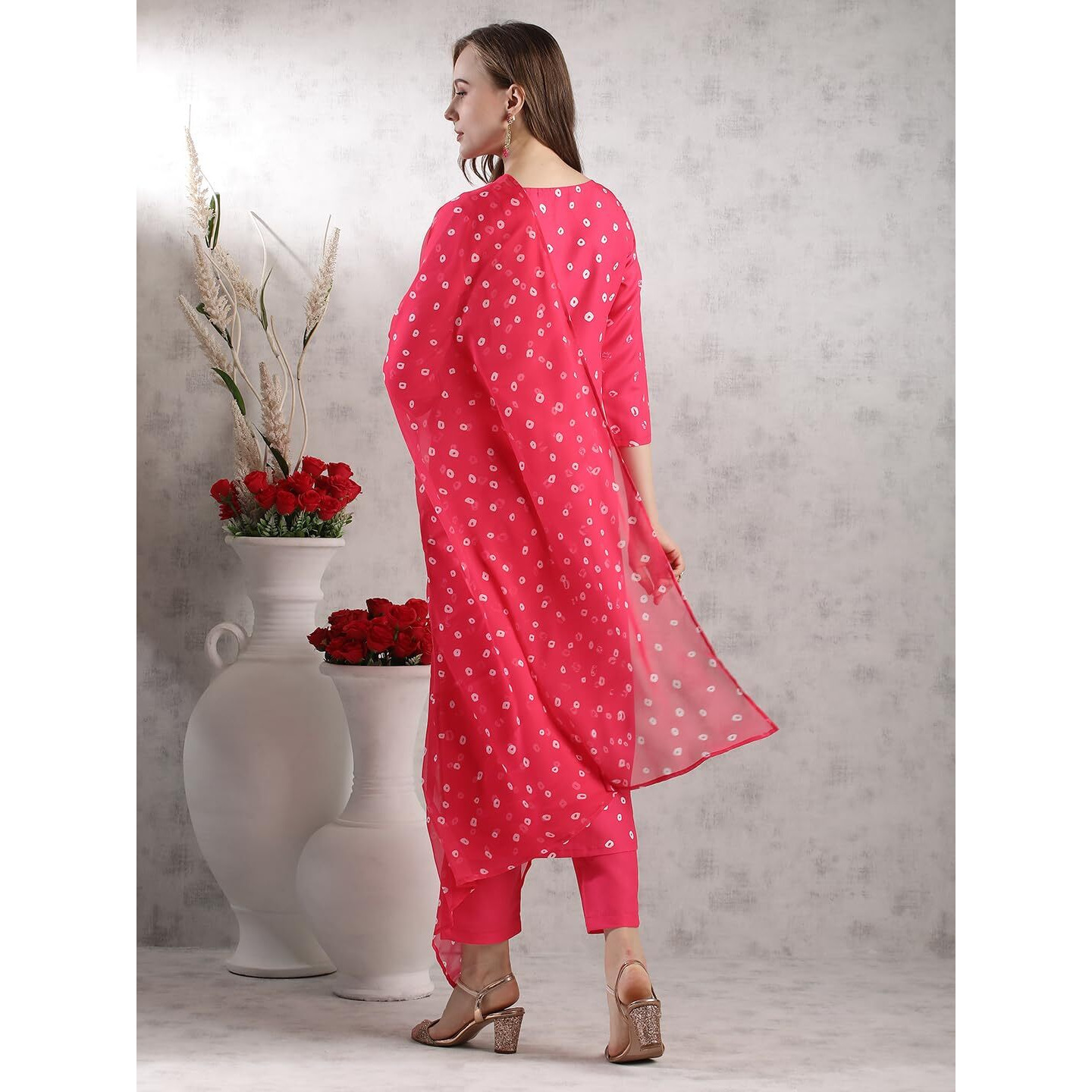 Gosriki Women's Rayon Blend Straight Printed Kurta With Pant & Dupatta (Stree Pink-Vks02-Gs_S_Pink_Small)