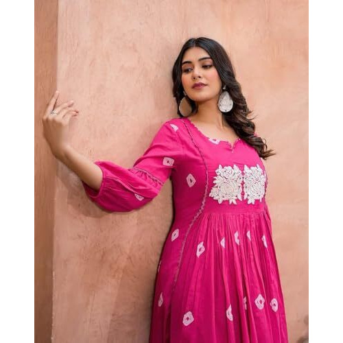 Gosriki Women's Rayon Blend Anarkali Printed Kurta With Pant (Anveshi Pink-Vks03-Gs_Xl_Pink_X-Large)