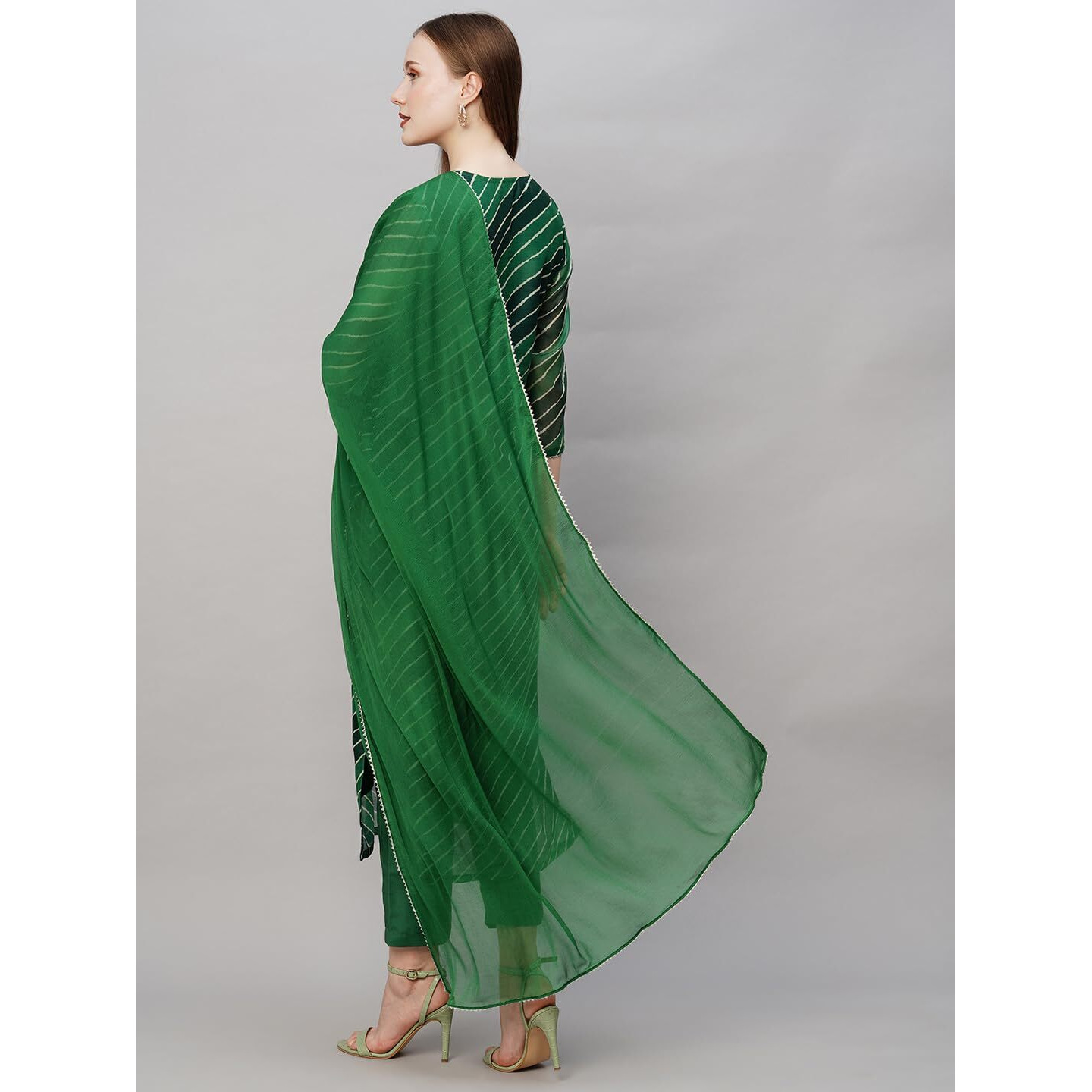 Gosriki Women's Georgette Printed Straight Embroidered Kurta With Pant & Dupatta (Rupkla Mehandi-Nw-Gs_Xxl_Green_Xx-Large)