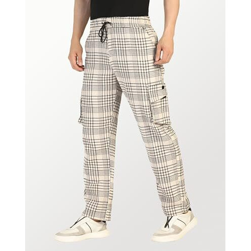 Toplot Men's Regular Casual Pants (Chex-Trouser-5208-Off 30_Off White