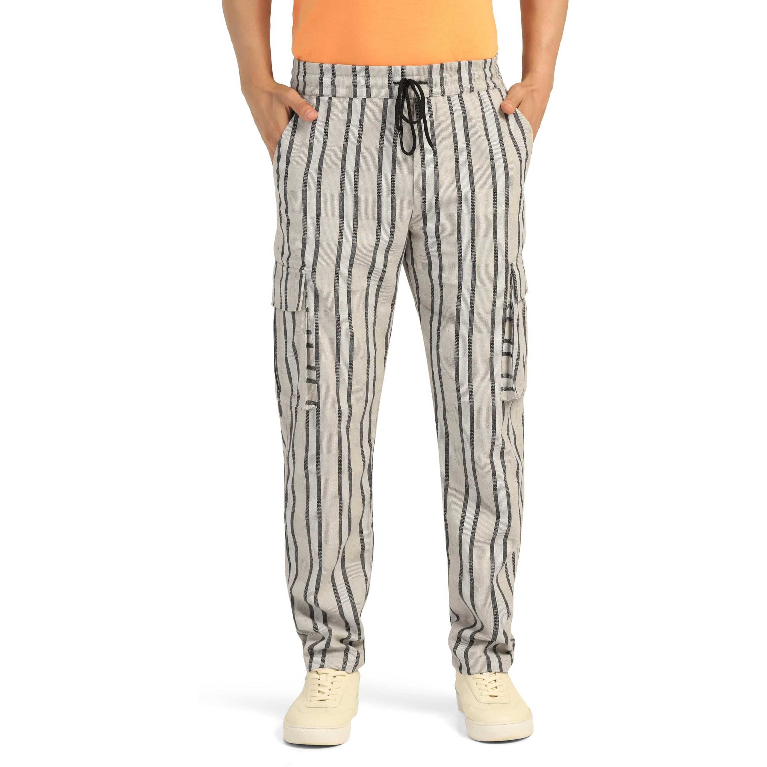 Toplot Men's Regular Casual Pants (Strip-Trouser-5206-Off 34_Off White