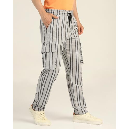 Toplot Men's Regular Casual Pants (Strip-Trouser-5206-Off 34_Off White