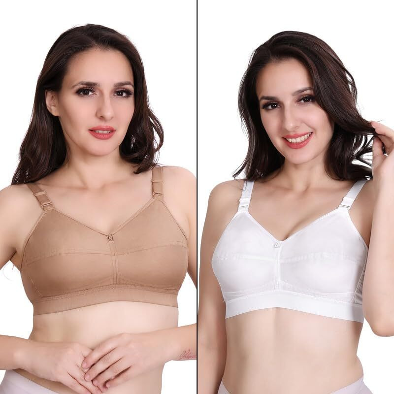 Trylo Riza Cottonfit Bra Combo Pack Nude & White 36 F - Cup - Pack Of-2