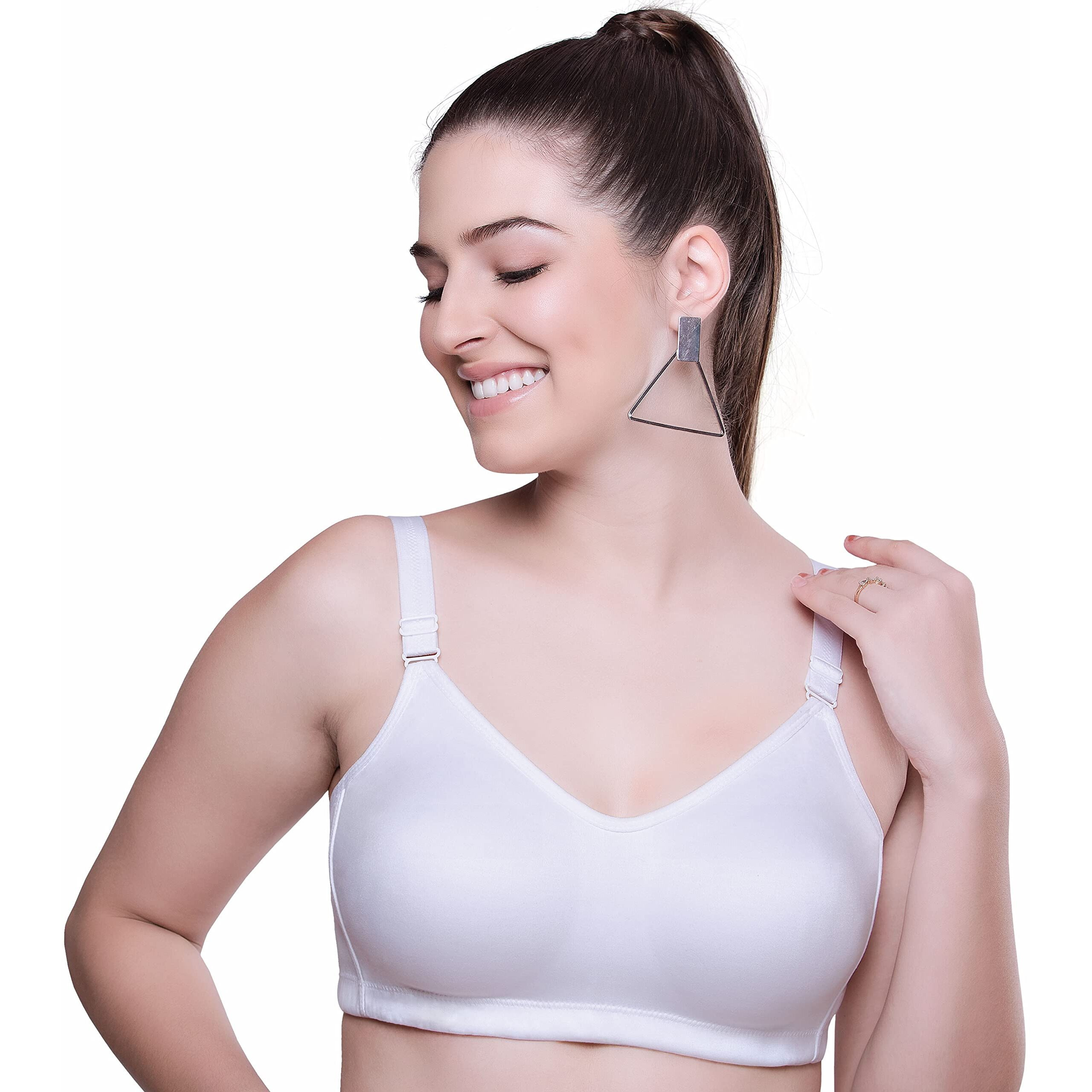 Trylo Riza Superfit Women's Non Wired Non Padded Dual Layered Premium Fabric Bra Available In D/E/F Cups, Available In Rose Gold/Dove/Ebony/Sapphire & Ruby Color (38, Dove, 38)