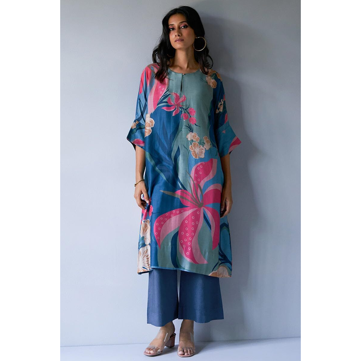 Gosriki Women's Cotton Blend Straight Printed Co-Ord Set (Yup Blue Co-Ord-Gs_S_Blue_Small)