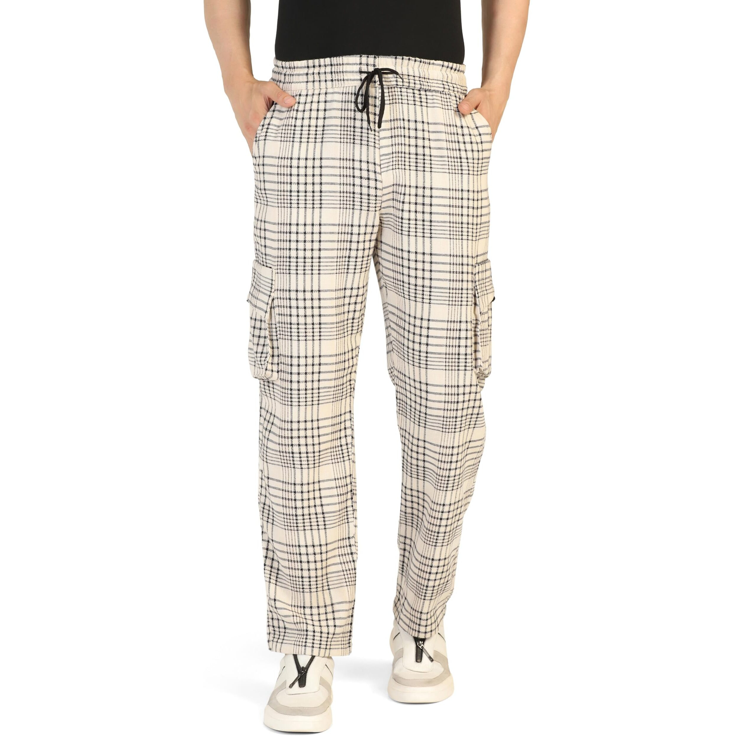 Toplot Men's Regular Casual Pants (Chex-Trouser-5208-Off 34_Off White