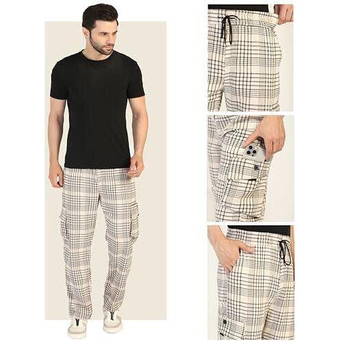 Toplot Men's Regular Casual Pants (Chex-Trouser-5208-Off 34_Off White