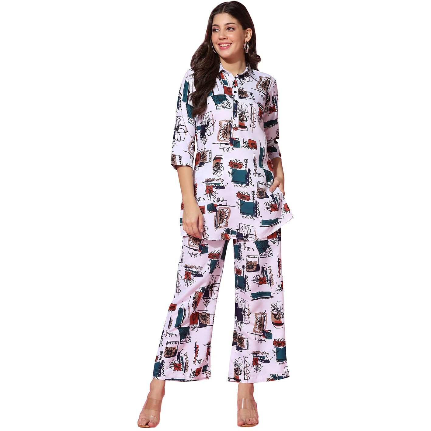 Toplot Co-Ord Set For Women (Collar-Pair-5134-White-Xl)