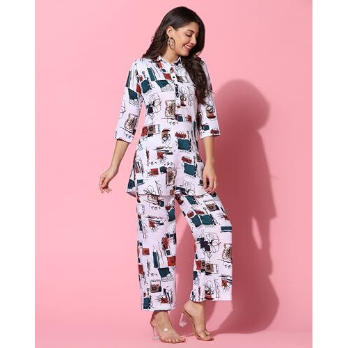 Toplot Co-Ord Set For Women (Collar-Pair-5134-White-Xl)