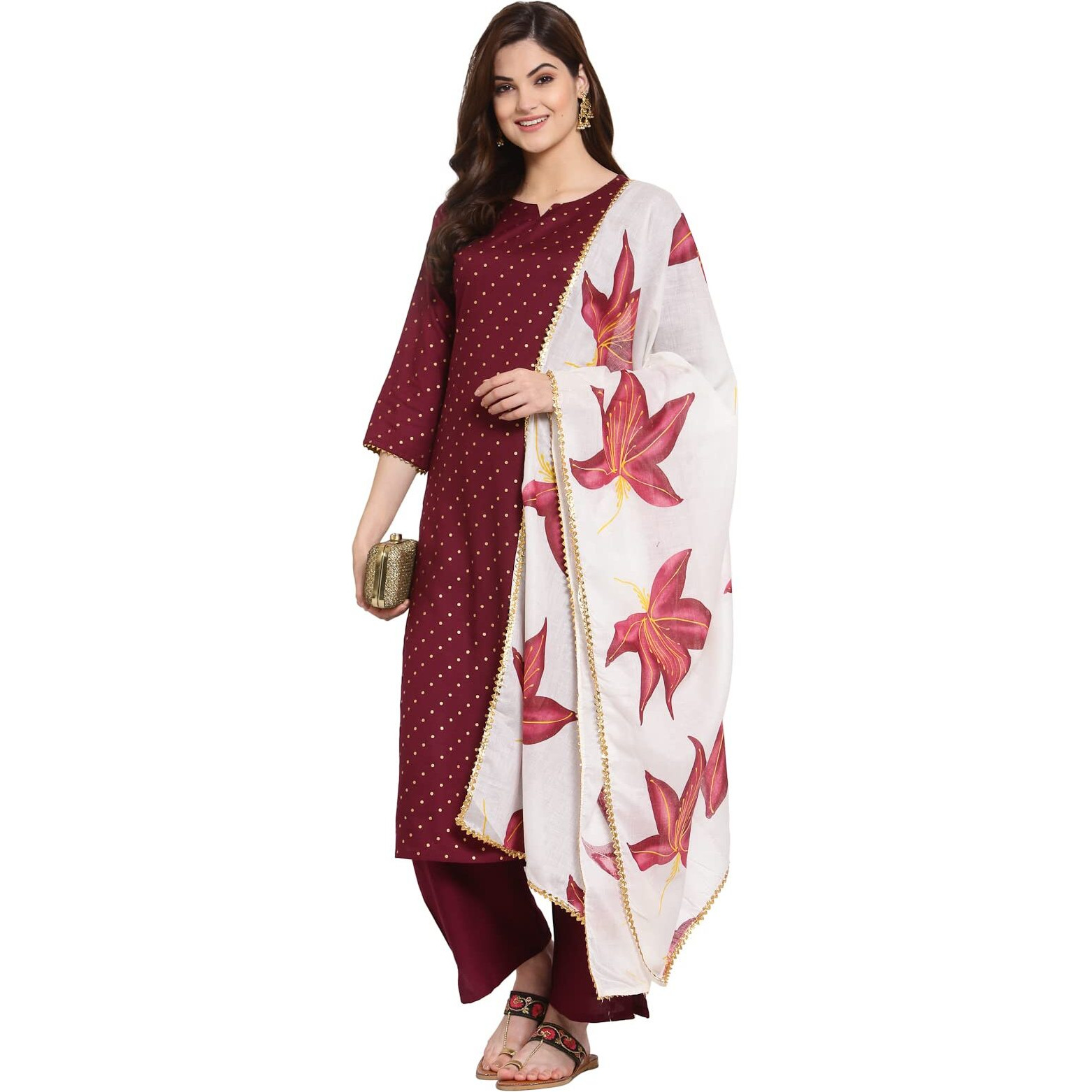 Gosriki Women's Rayon Straight Kurta With Palazzo & Dupatta (Kpzd-Cot-10023-Purple_M-Go_Purple_Medium)